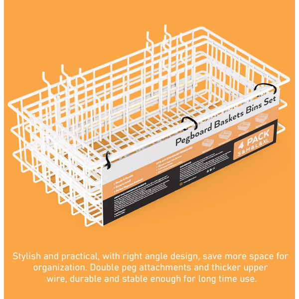 Latitude Run® 4Pack Metal Pegboard Baskets Bins Set 4 Sizes Square